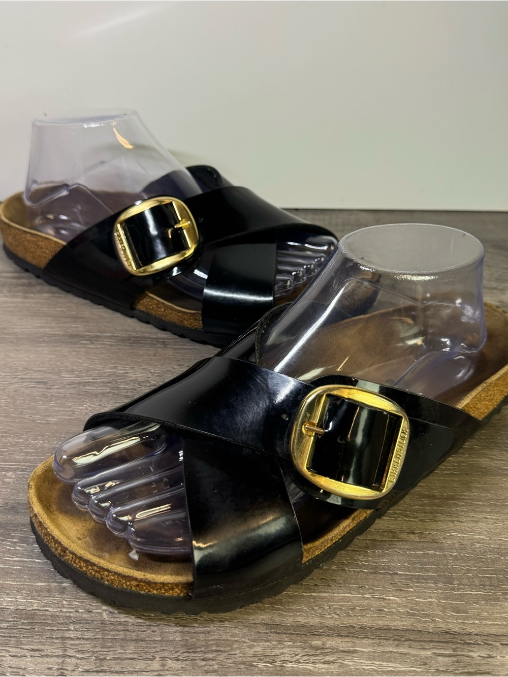 Birkenstock Siena Big Buckle Patent Black Leather Softbed Sandals 39/8-8.5